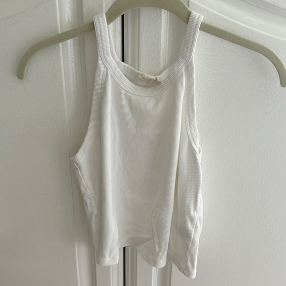 Tops - Open Edit Ribbed Crop Racerback Tank White